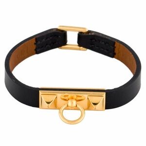 Hermes Gold and Black Leather Bracelet size XS